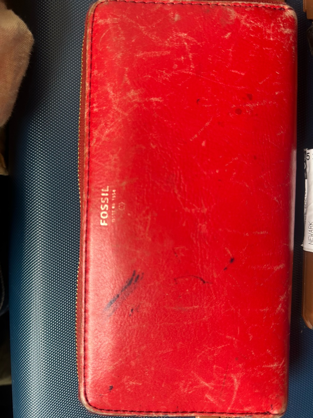 Fossil distressed Bright Red Leather Zip Wallet